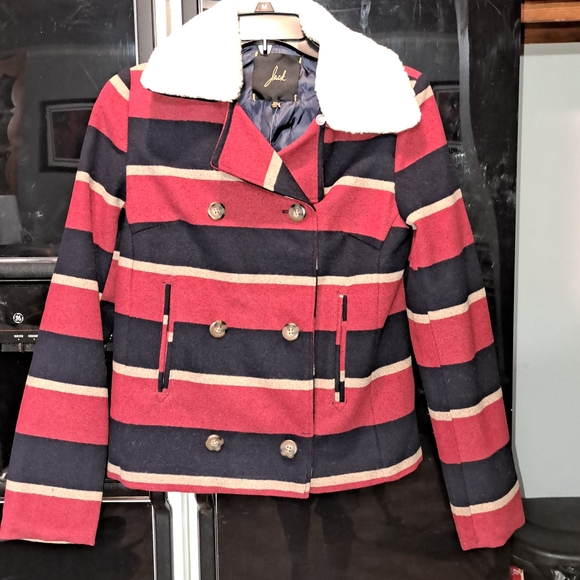 Jack by BB Dakota Jackets & Blazers - Jack by BB Dakota Women's Bold Striped Pea Coat - Red, Navy, and Cream